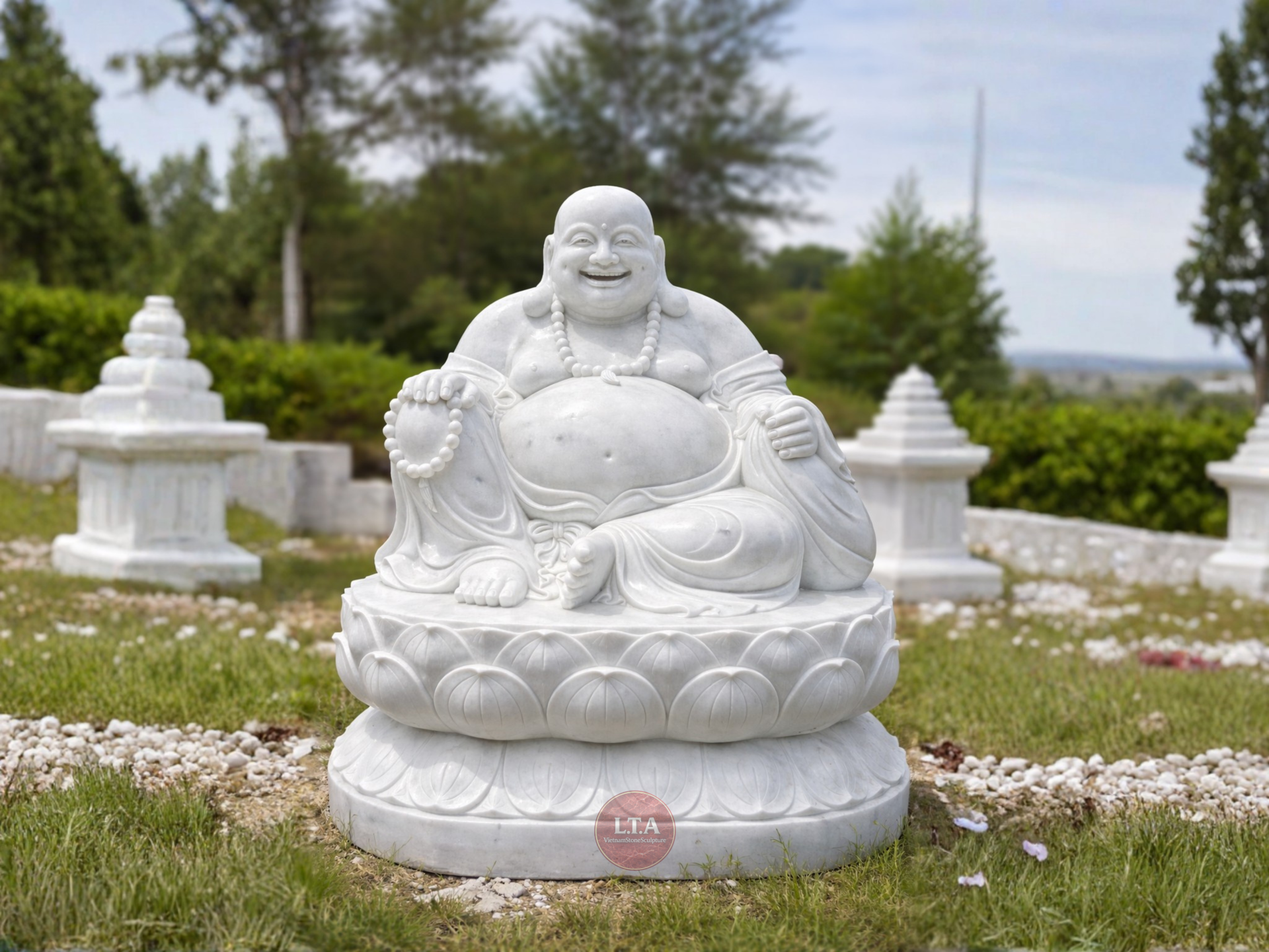 Tượng Phật Di Lặc Đá Trắng Tự Nhiên Nguyên Khối